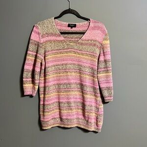 Bexleys women's striped sweater size large three-quarter sleeves V-neck.